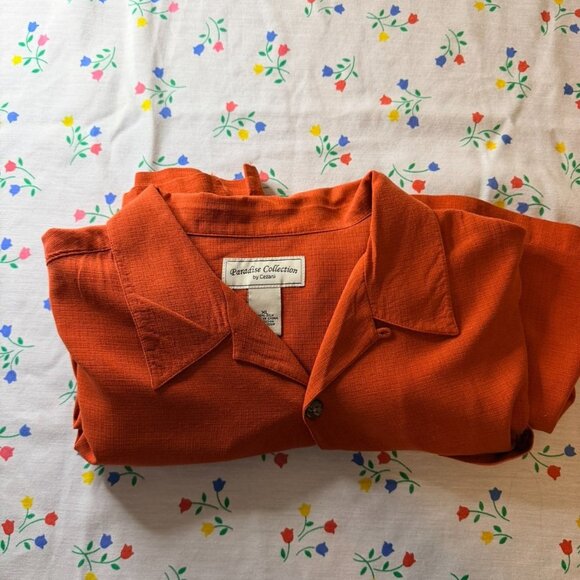 Paradise Collection XL 100% Silk Shirt Men's Orange Rust Camp Button Down - Picture 2 of 5